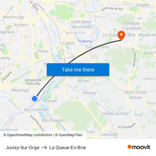 Juvisy-Sur-Orge to La Queue-En-Brie map