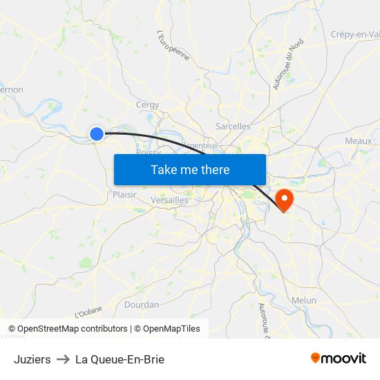 Juziers to La Queue-En-Brie map