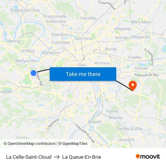 La Celle-Saint-Cloud to La Queue-En-Brie map