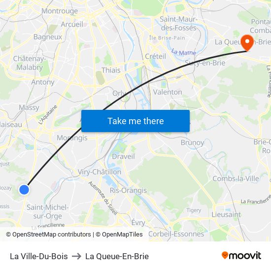 La Ville-Du-Bois to La Queue-En-Brie map