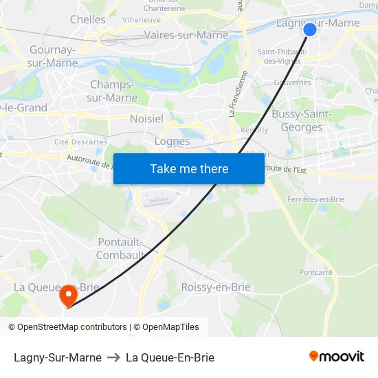 Lagny-Sur-Marne to La Queue-En-Brie map