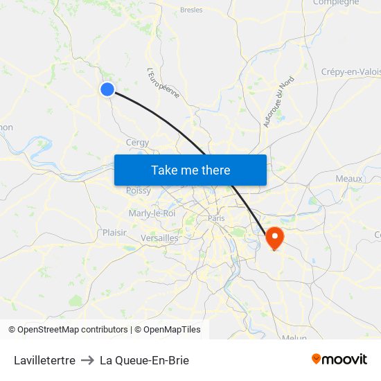 Lavilletertre to La Queue-En-Brie map