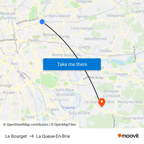 Le Bourget to La Queue-En-Brie map