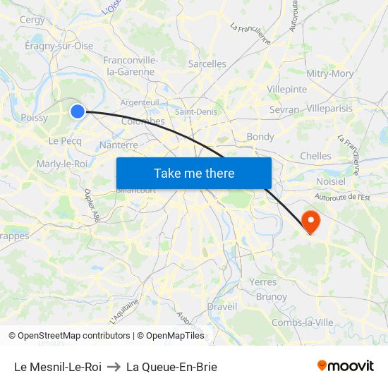 Le Mesnil-Le-Roi to La Queue-En-Brie map