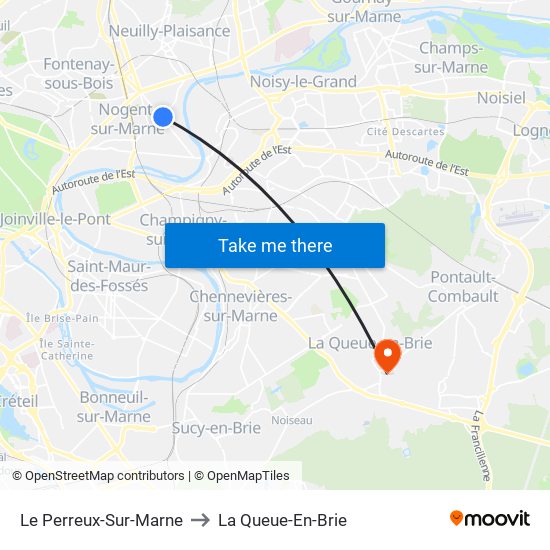 Le Perreux-Sur-Marne to La Queue-En-Brie map