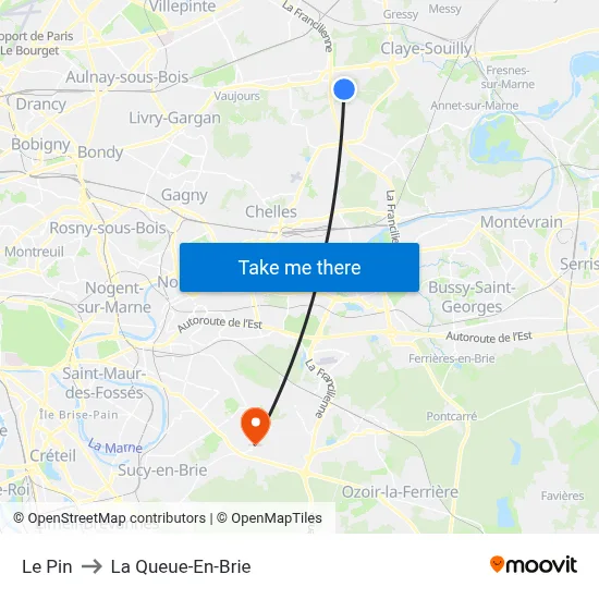 Le Pin to La Queue-En-Brie map