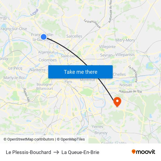 Le Plessis-Bouchard to La Queue-En-Brie map