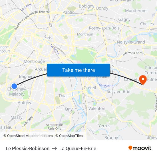 Le Plessis-Robinson to La Queue-En-Brie map