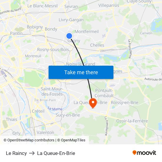 Le Raincy to La Queue-En-Brie map