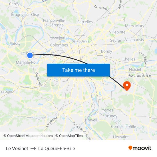 Le Vesinet to La Queue-En-Brie map