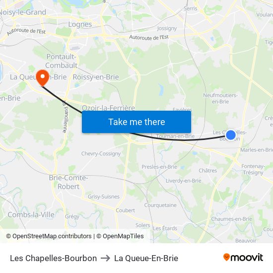 Les Chapelles-Bourbon to La Queue-En-Brie map