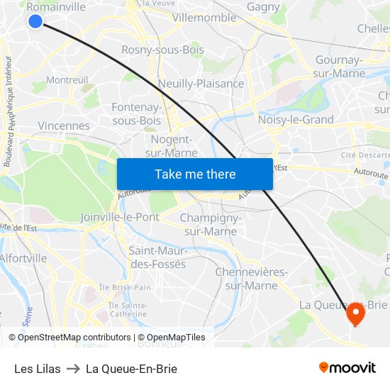 Les Lilas to La Queue-En-Brie map