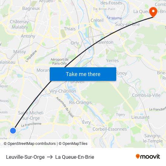 Leuville-Sur-Orge to La Queue-En-Brie map