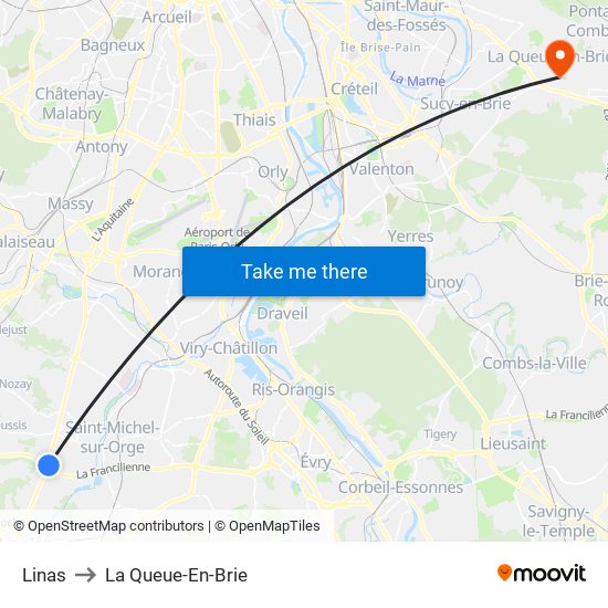 Linas to La Queue-En-Brie map