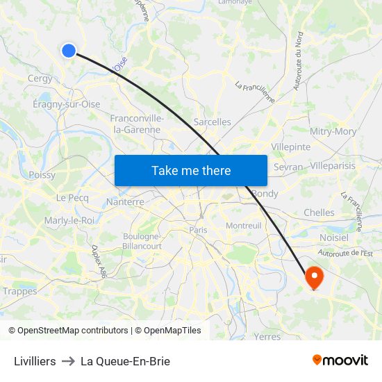 Livilliers to La Queue-En-Brie map