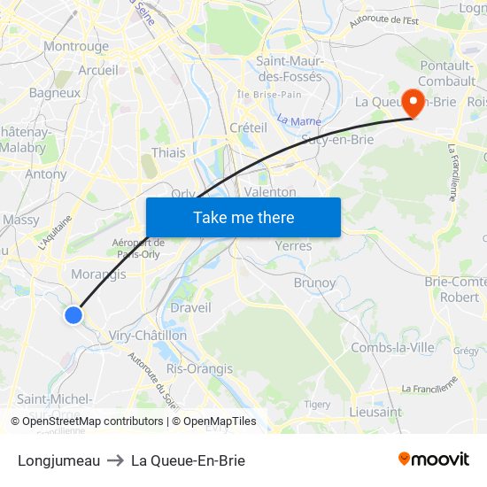 Longjumeau to La Queue-En-Brie map