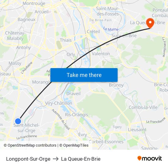 Longpont-Sur-Orge to La Queue-En-Brie map