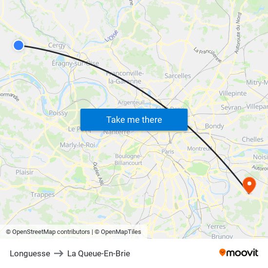 Longuesse to La Queue-En-Brie map