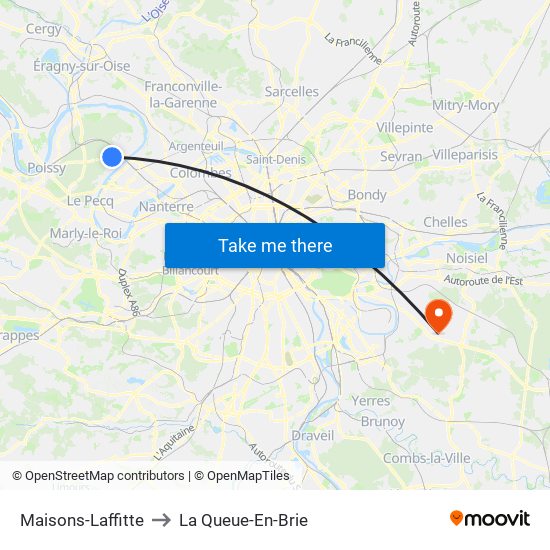 Maisons-Laffitte to La Queue-En-Brie map
