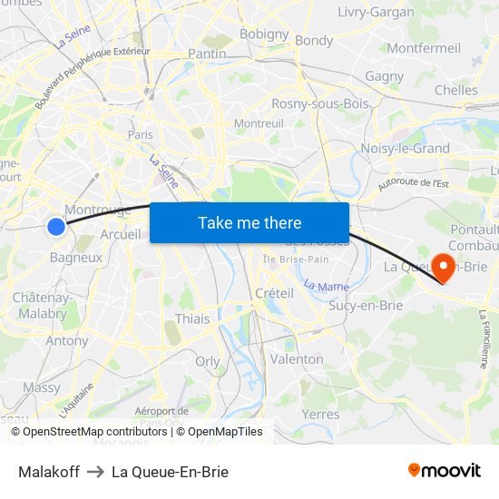 Malakoff to La Queue-En-Brie map