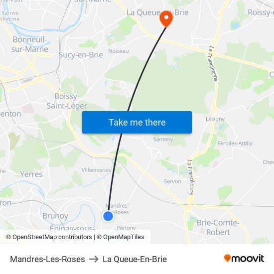Mandres-Les-Roses to La Queue-En-Brie map