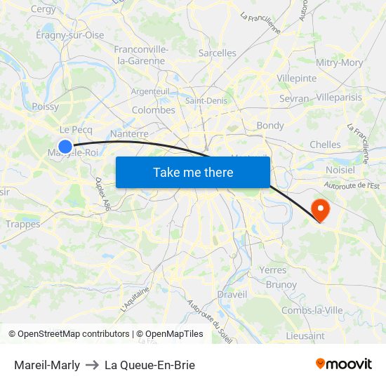 Mareil-Marly to La Queue-En-Brie map