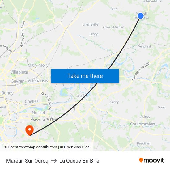Mareuil-Sur-Ourcq to La Queue-En-Brie map