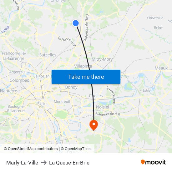 Marly-La-Ville to La Queue-En-Brie map