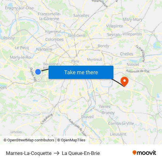 Marnes-La-Coquette to La Queue-En-Brie map