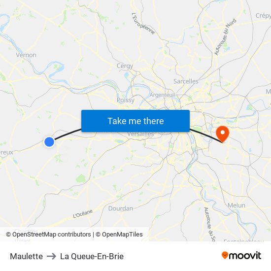 Maulette to La Queue-En-Brie map