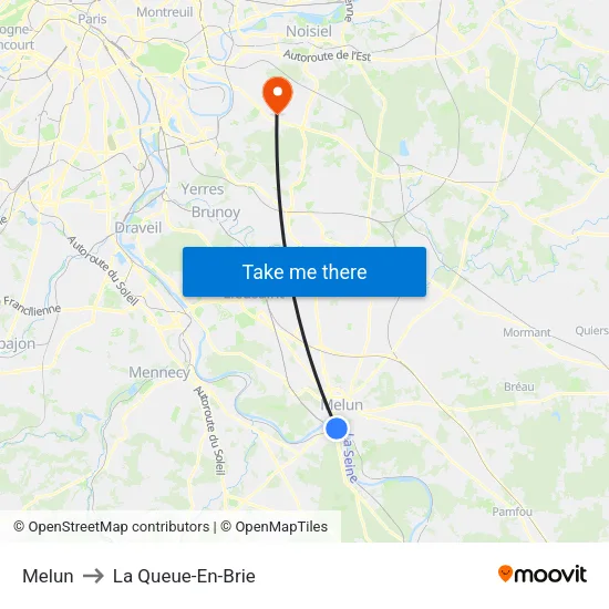 Melun to La Queue-En-Brie map