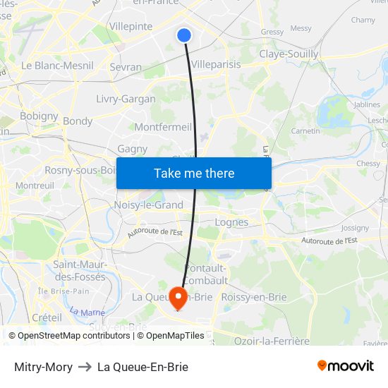 Mitry-Mory to La Queue-En-Brie map