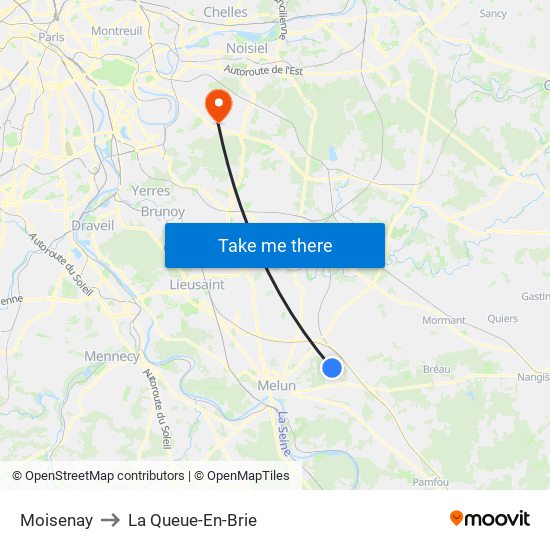 Moisenay to La Queue-En-Brie map