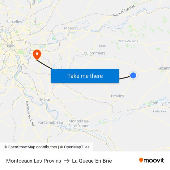 Montceaux-Les-Provins to La Queue-En-Brie map