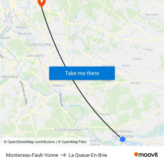 Montereau-Fault-Yonne to La Queue-En-Brie map