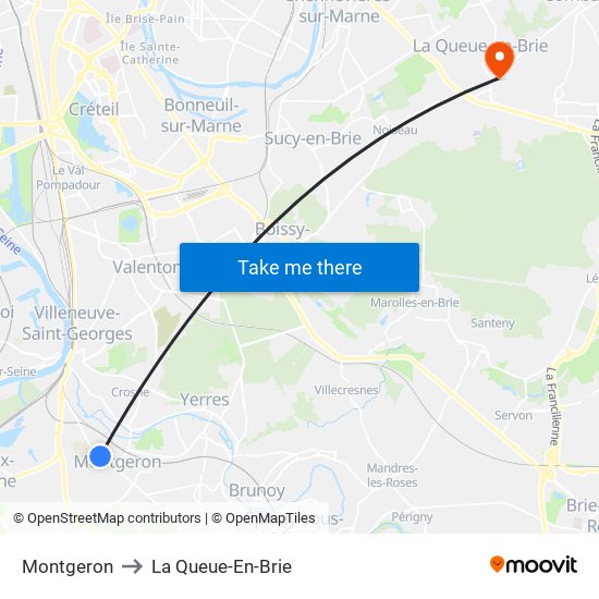 Montgeron to La Queue-En-Brie map