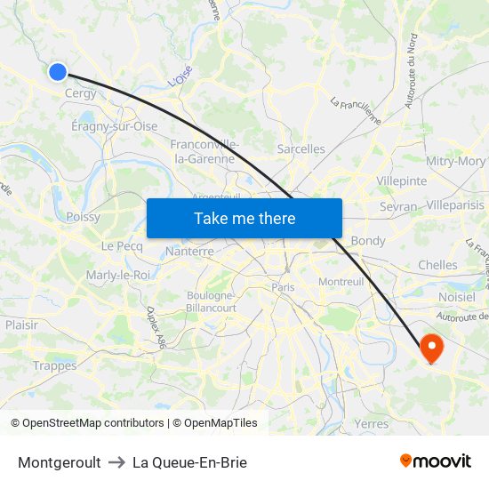 Montgeroult to La Queue-En-Brie map