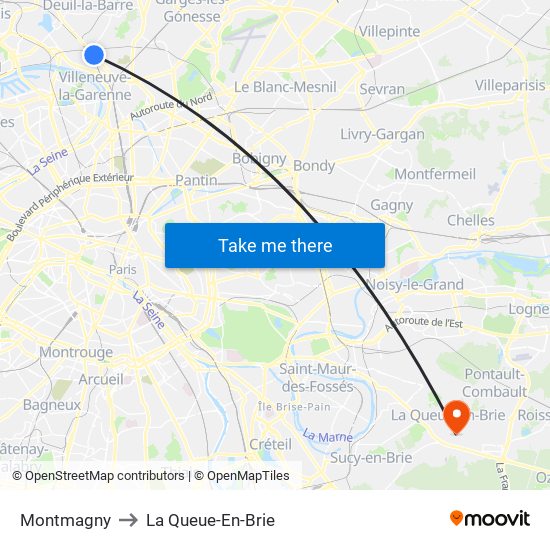 Montmagny to La Queue-En-Brie map