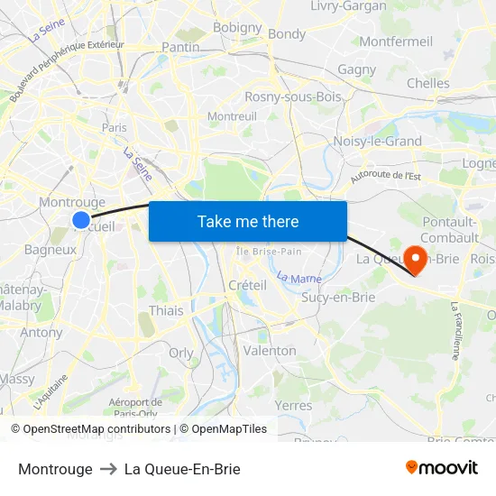 Montrouge to La Queue-En-Brie map