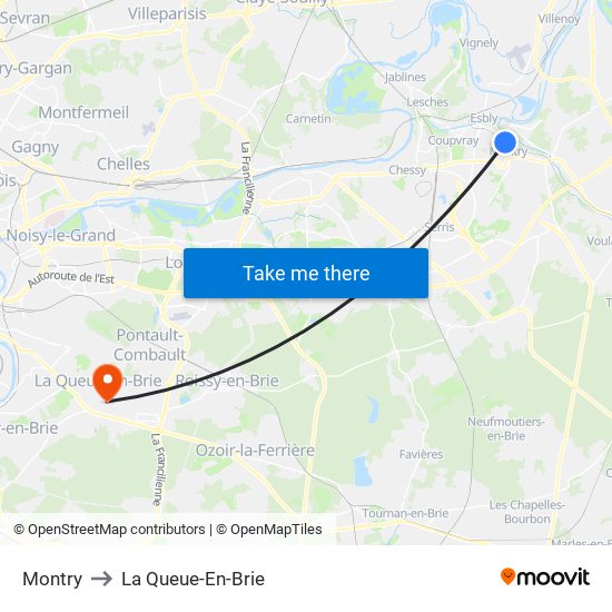 Montry to La Queue-En-Brie map