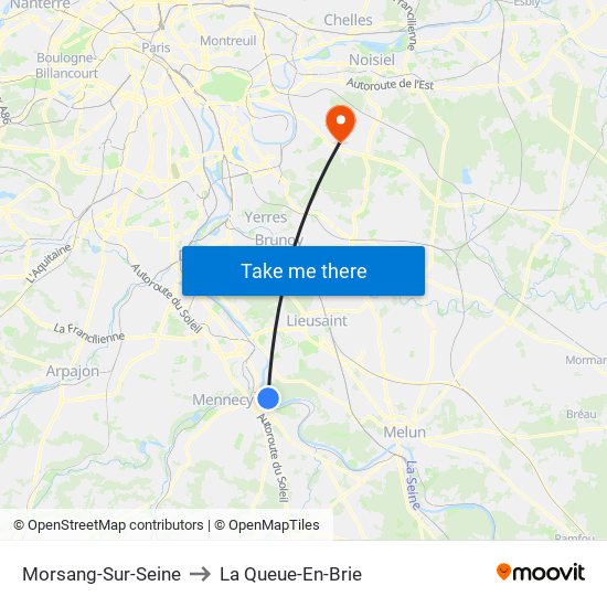 Morsang-Sur-Seine to La Queue-En-Brie map