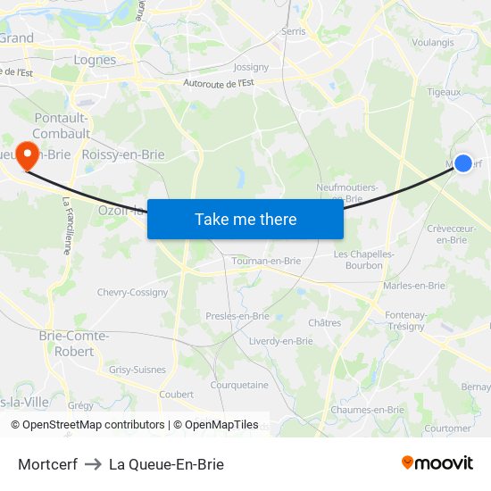 Mortcerf to La Queue-En-Brie map