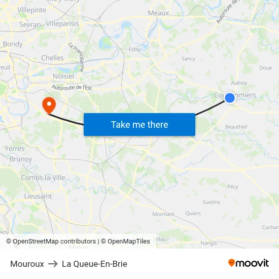 Mouroux to La Queue-En-Brie map