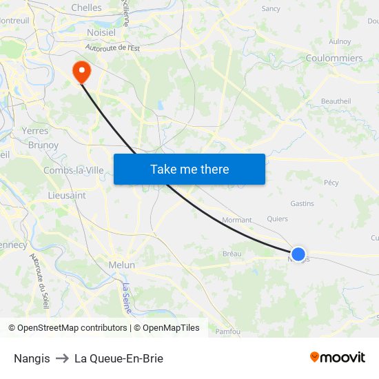 Nangis to La Queue-En-Brie map