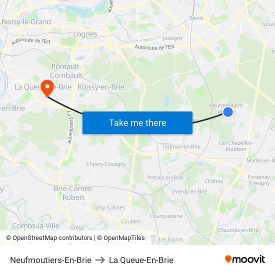 Neufmoutiers-En-Brie to La Queue-En-Brie map