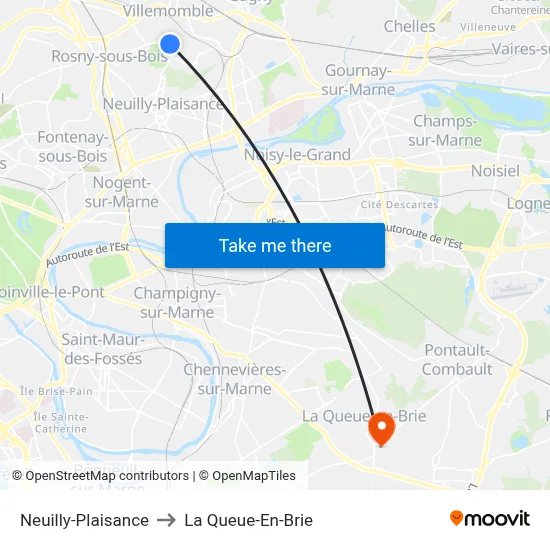 Neuilly-Plaisance to La Queue-En-Brie map