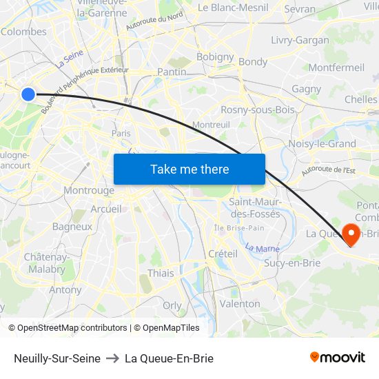 Neuilly-Sur-Seine to La Queue-En-Brie map