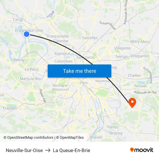 Neuville-Sur-Oise to La Queue-En-Brie map