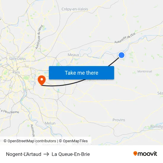 Nogent-L'Artaud to La Queue-En-Brie map