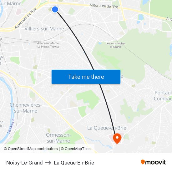 Noisy-Le-Grand to La Queue-En-Brie map